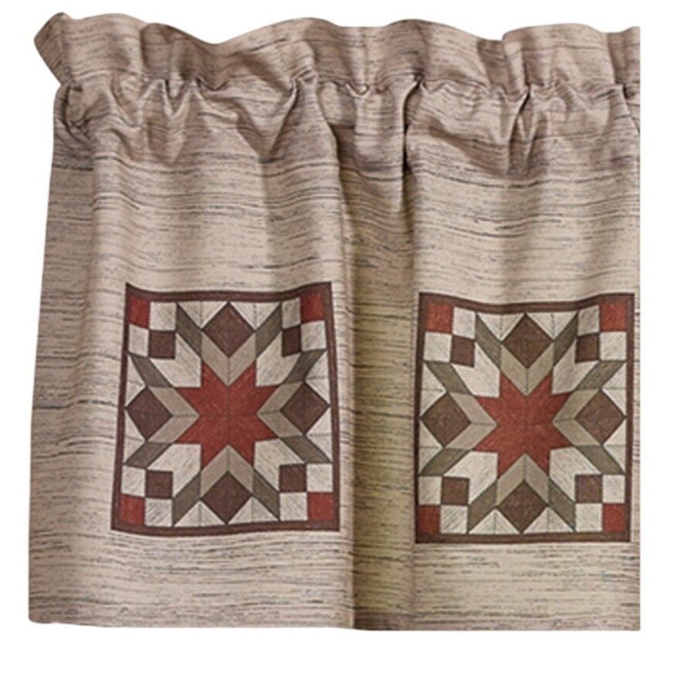Rustic Country Star Quilt Block Window Valance 60x14 Tan‎ Red Green Farmhouse - Picture 2 of 4